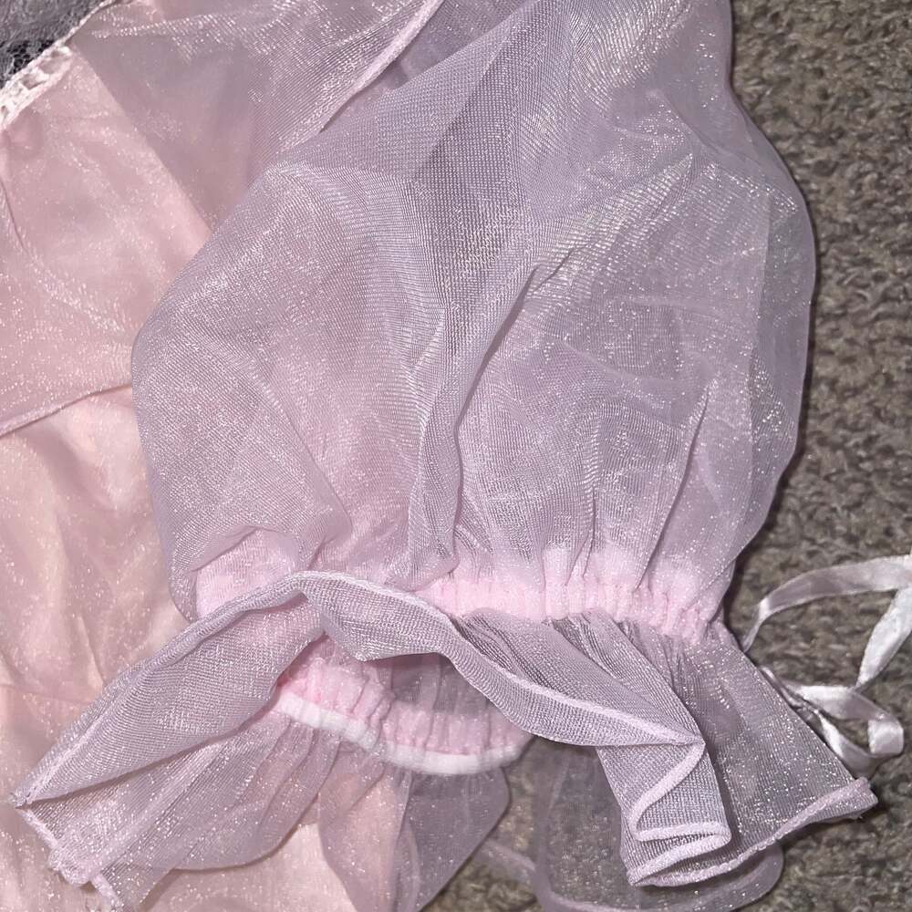 Vintage 1930s Sheer Pink Organdy Gown with Puff Sleeves - Picture 4 of 7